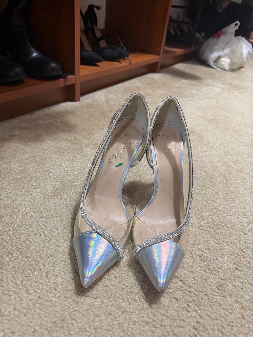 Aldo Iridescent Holographic Pointed-Toe Pumps with Rhinestone Trim